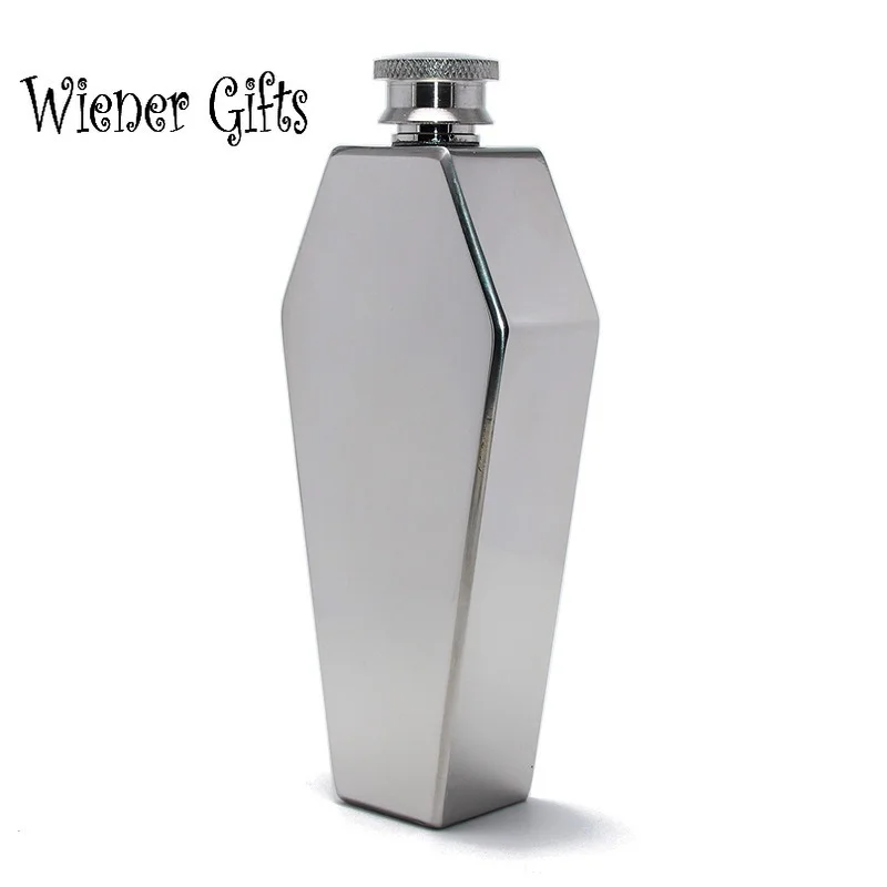 

Портативная плоская фляжка 3,5 унции, набор стекол для алкогольных напитков, персонализированная форма гроба, Флагон, мужской подарок