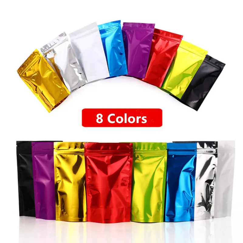 

100PCS Stand up Aluminum Foil Ziplock Packaging Bag Resealable Snack Coffee Powder Spices Cereals Sugar Biscuits Gifts Pouches