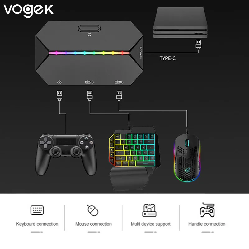 Vogek Switch Wired Gamepad Adapter G6L Game Keyboard Mouse Converter For Xbox One PS4 Game Console N-Switch Accessories