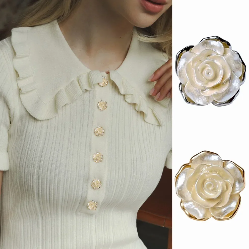 Простые белые металлические пуговицы в виде камелии женские Швейные аксессуары