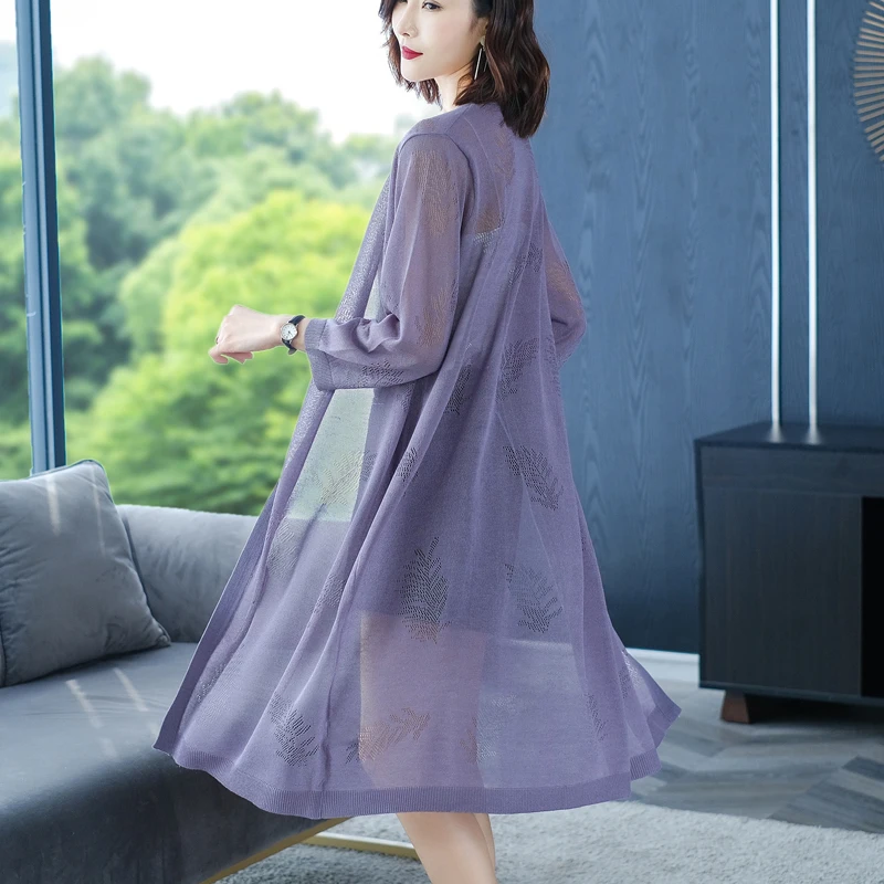 

Summer New Sun Protection Shawl Knitted Cardigan Loose Casual Cutout Cardigan Jacket V-Neck Fashion Thin Women'S Long Top