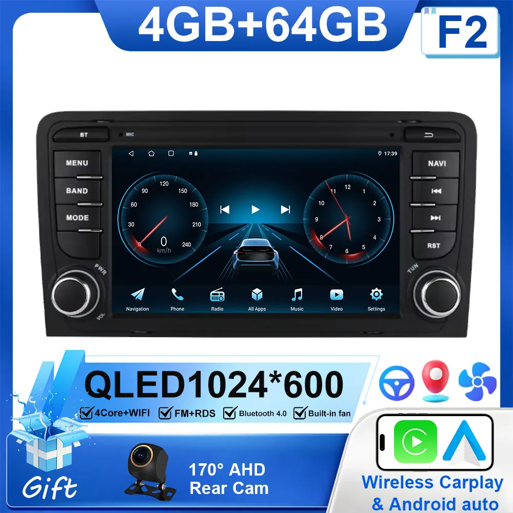 

7-дюймовый автомобильный радиоприемник Android 15 для Audi A3 S3 RS3 2003-2012, беспроводной Carplay, авторадио, мультимедийный GPS, интеллектуальные системы, стерео