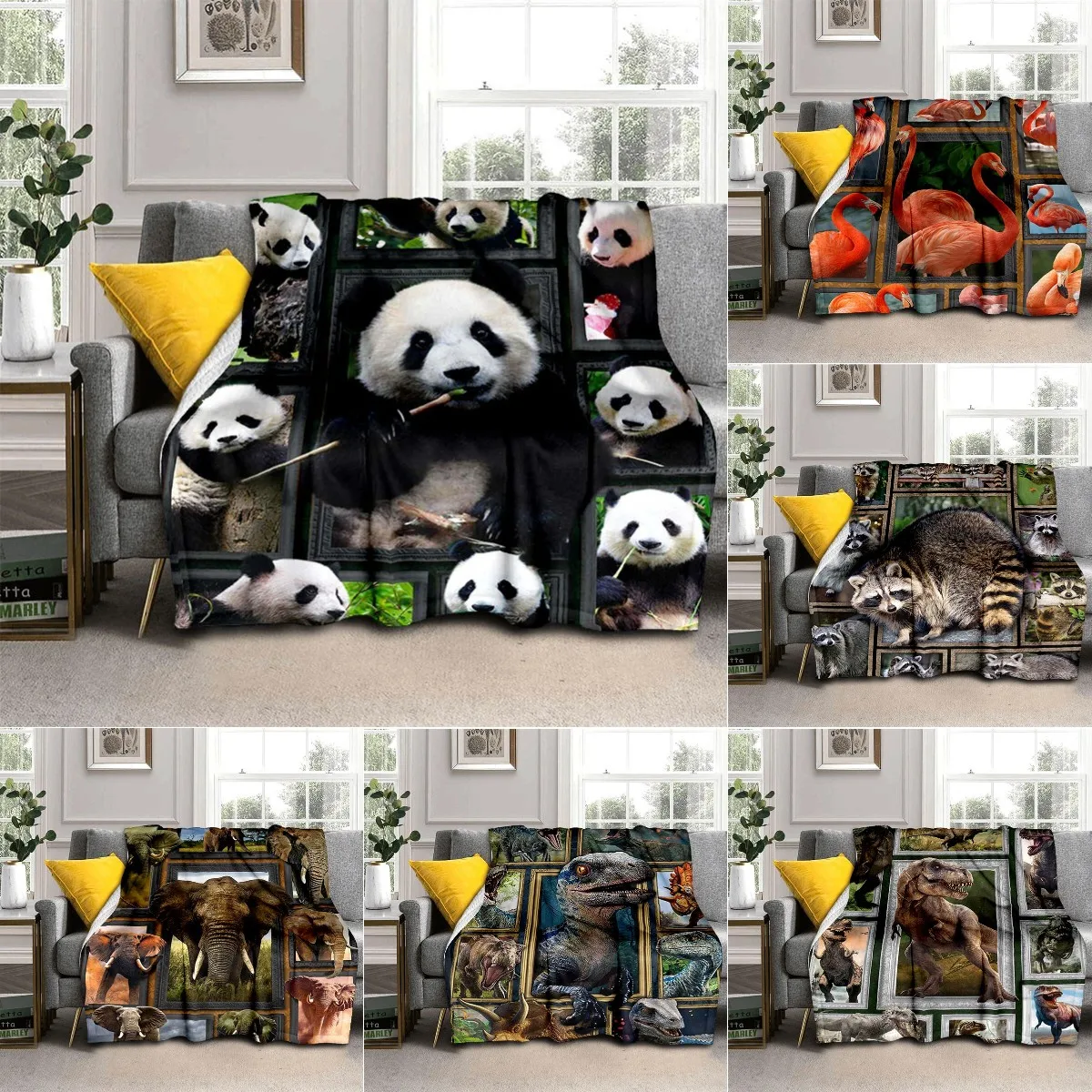 

Wild Animals Pandas Flamingo Flannel Throw Blanket Super Soft Fleece Blanket All Seasons Warm for Couch Sofa Bedroom King Size