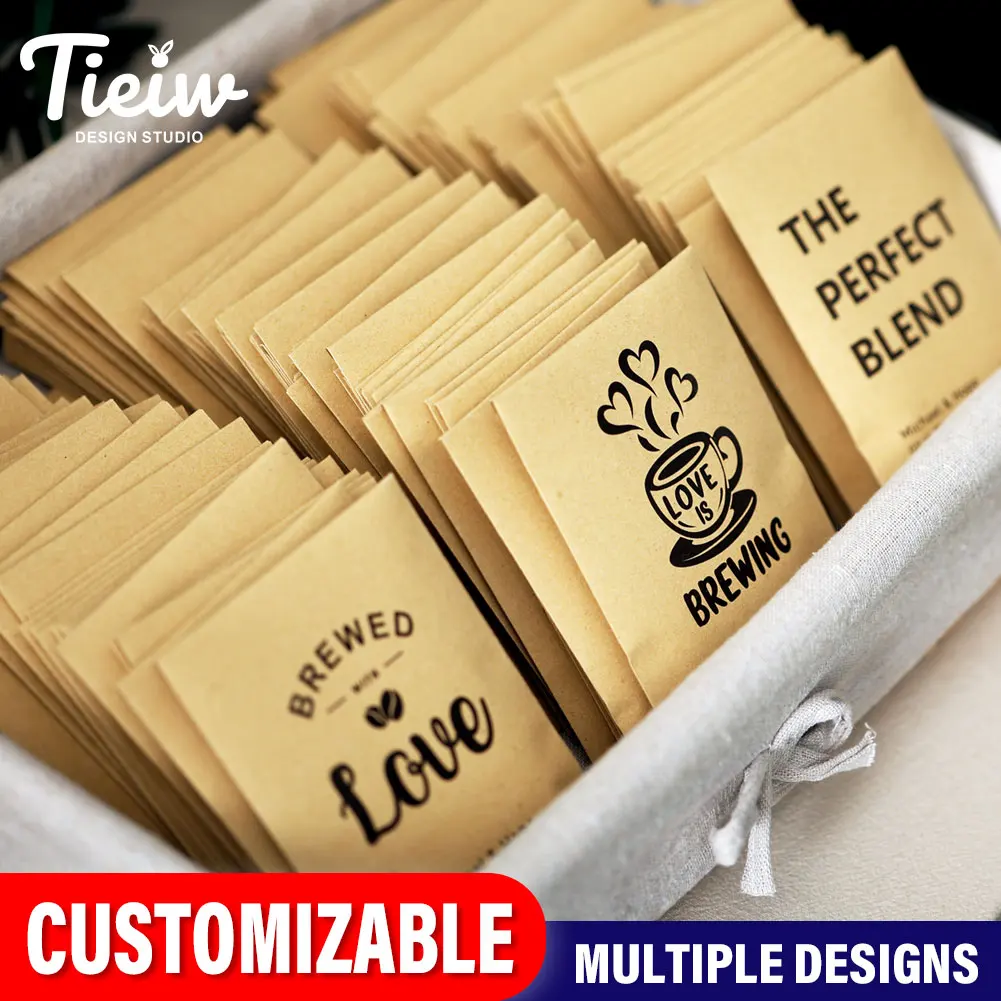 Персонализированные капельные кофейные пакеты из крафт-бумаги для свадебных