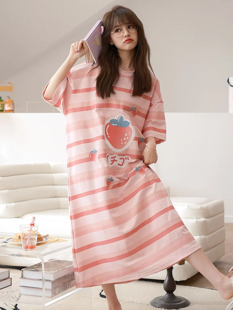 

Пижамное платье женская летняя хлопковая одежда для сна с коротким рукавом для беременных женщин Весенняя и Осенняя Милая Длинная летняя ночная рубашка для студентов