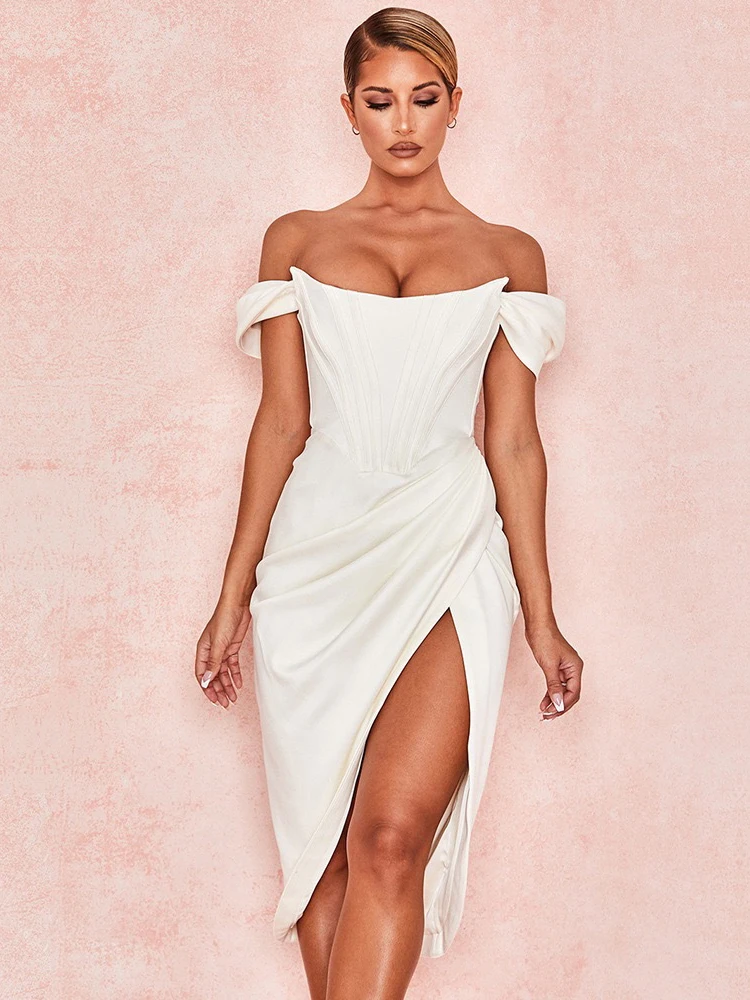 Летние сексуальные платья-Корсеты с открытыми плечами облегающее женское платье