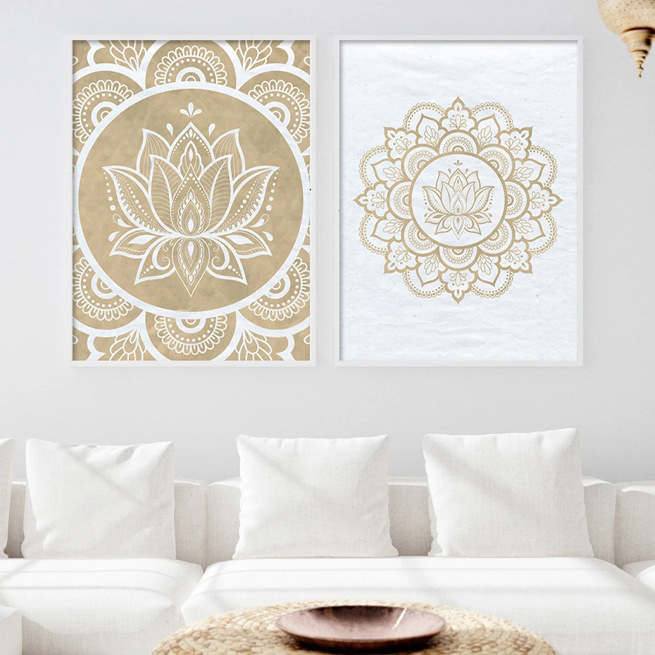 

Абстрактная Мандала холст картина плакат Бежевый Зеленый цветок узор дзен нейтральное отключение Йога настенное искусство богемный спаль...