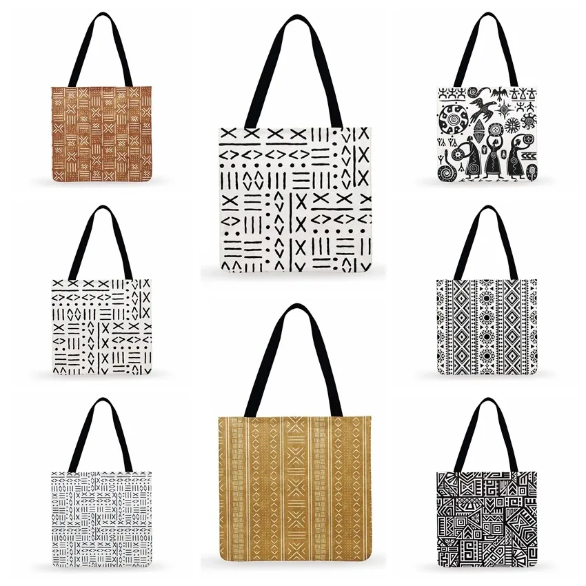 

Ladies Bag Shoulder Black And White Foldable Shopping Bag African Traditional Totem Print Tote Bag For Women Casual Tote Bags
