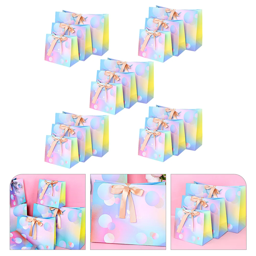 

15pcs Paper Gift Bags Bow Ribbon Gift Bags Favors Bags for Christmas Birthday
