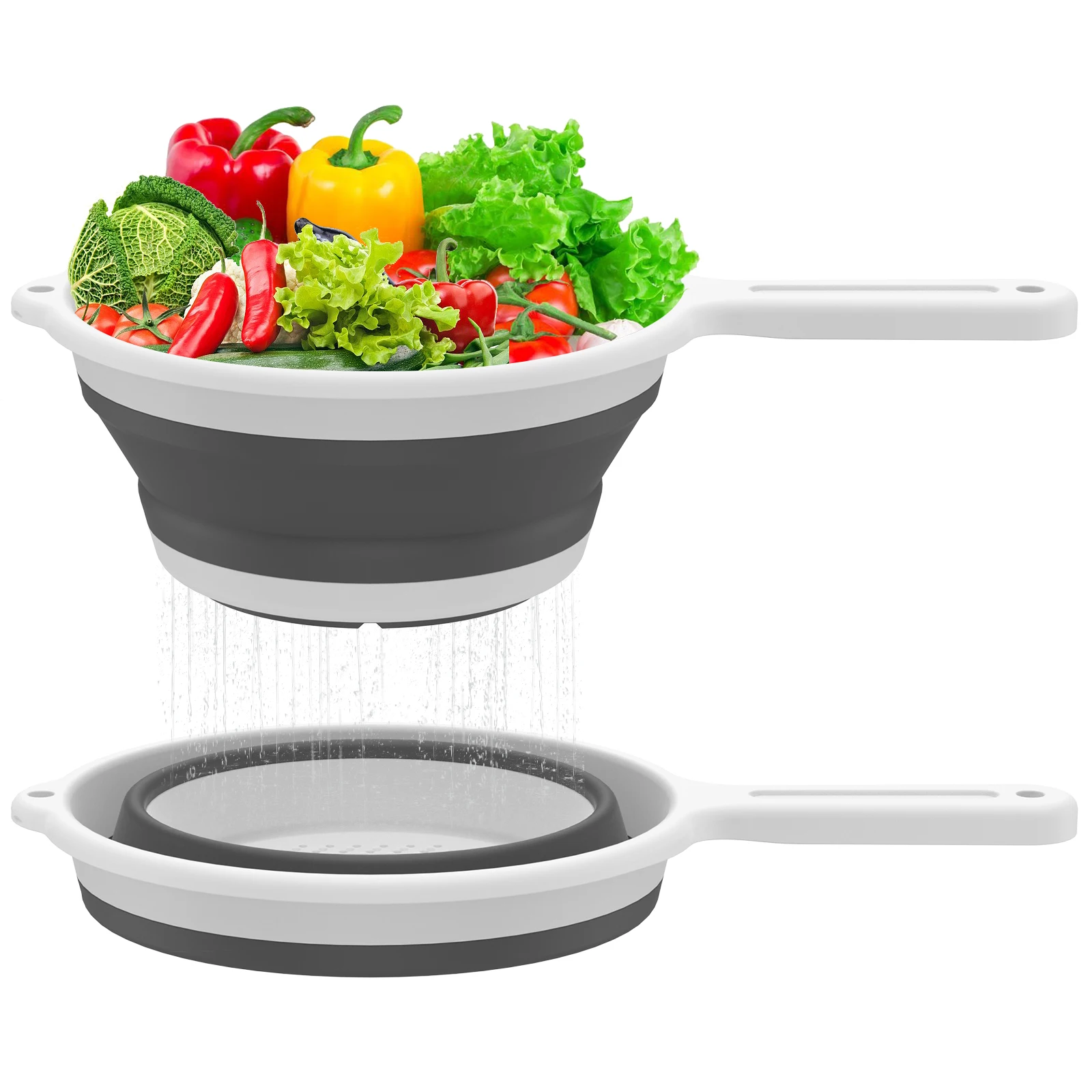 

Складной пищевой дуршлаг с ручкой, складной силиконовый кухонный ситечко большой емкости, L 2 шт.