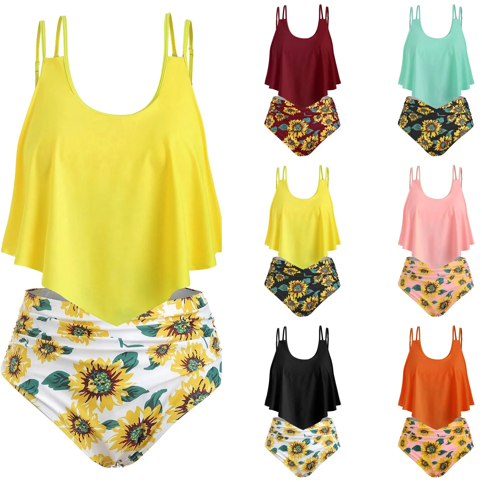 

Женский летний Модный повседневный костюм-двойка с разрезом и завышенной талией, купальник бикини на бретельках, Комплект женский