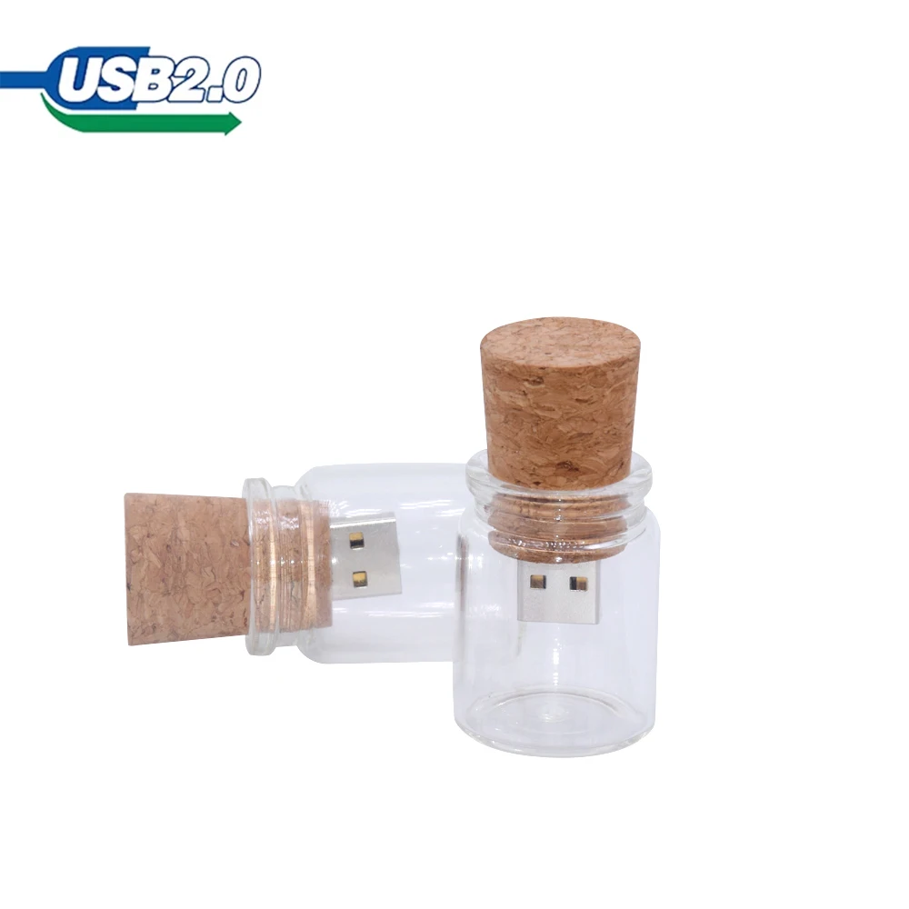 

New arrival messenger bottle 128gb usb 2.0 memory stick glass drift bottle usb flash drives wooden cork pendrive 16GB 32GB 64GB