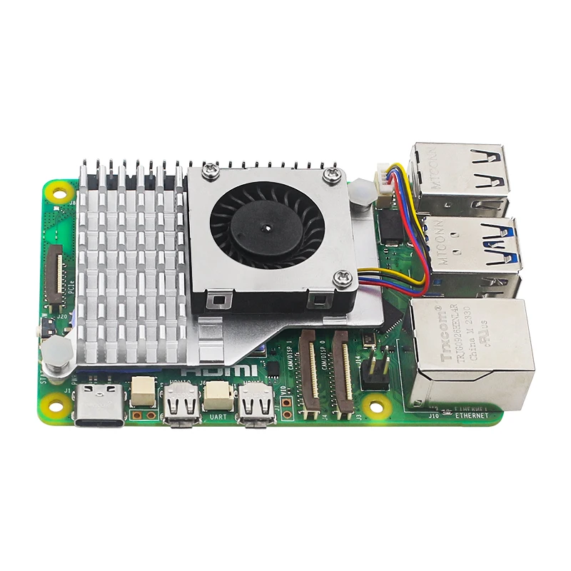 Фото Raspberry Pi 5 Active Cooler, алюминиевый радиатор PWM, Регулируемый Вентилятор скорости, черный, серебристый, синий, Охлаждающий радиатор для RPI 5 Pi5 №2