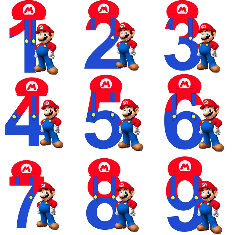 

Super Mario Kids Birthday Lucky Number Iron on Transfers for Clothing Cartoon Stickers Heat Transfers Thermal Jackets Patches