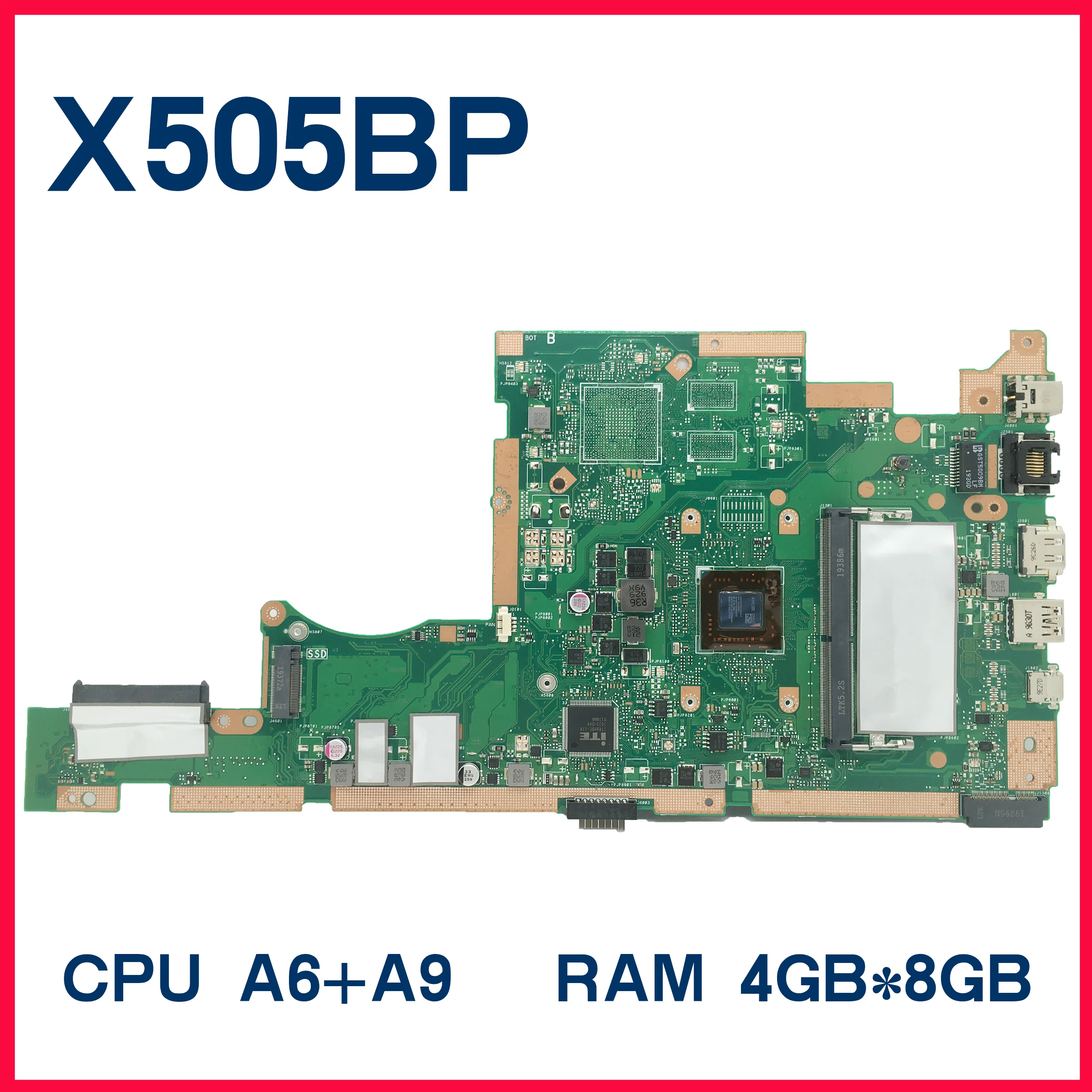 

Dinzi X505BP Mainboard For W A9 A6 CPU 4G/8G-RAM ASUS X505BA A505BA K505BP F505BA A505BP Laptop Motherboard 100% Fully Tested