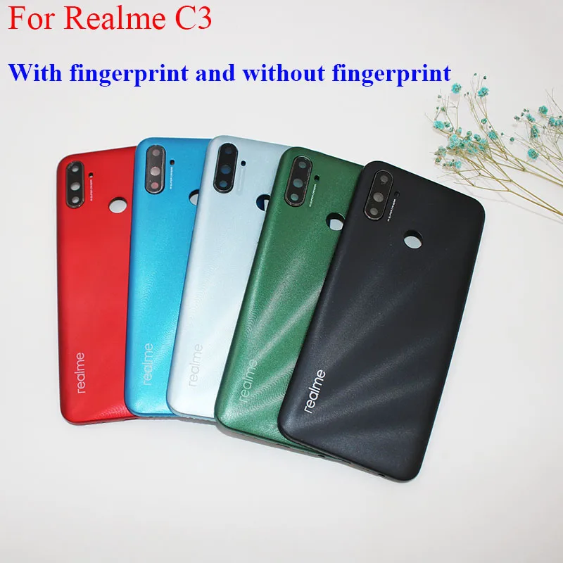 

Metal Back Cover For Oppo Realme C3 RMX2020 RMX2021 Rear Fingerprint Hole Door Housing Panel Case Replacement With Camera Lens