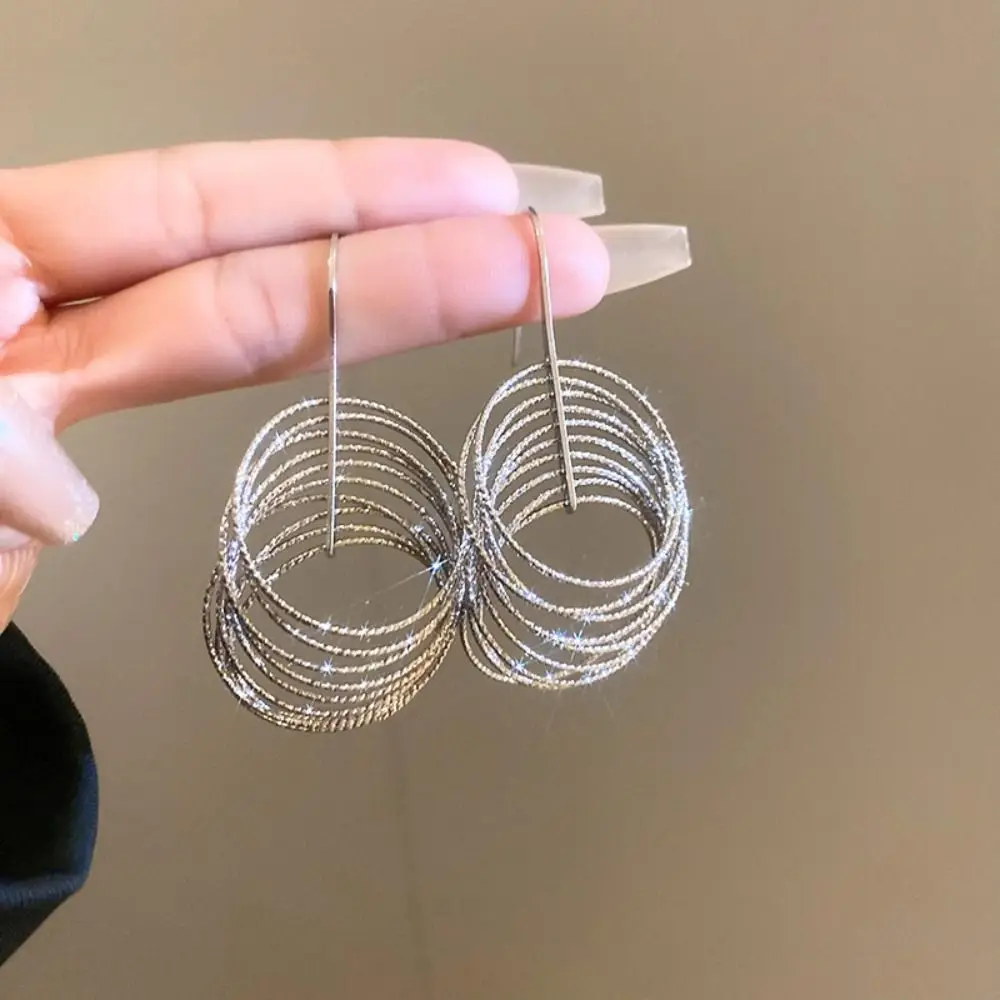 Золотые металлические висячие серьги многослойные круглые модные украшения