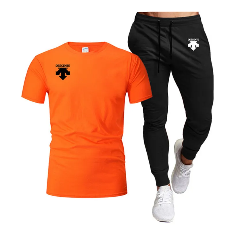 2023 Summer Men's Sports Set Men T-shirt+Pants Sets Descent Print Leisure Fashion Sportswear Short Sleeve T-shirt Jogging Suit