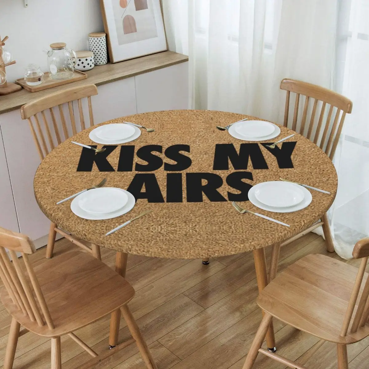 

Round Waterproof Kiss My Airs Table Cover Fitted Table Cloth Backed Edge Tablecloth for Dining