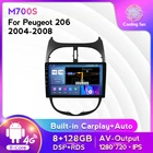 Автомагнитола 2DIN, мультимедийный видеоплеер с IPS-экраном 9 дюймов, Android 11, 8 + 128G для Peugeot 206, 2000 -2016, GPS, 4G, Lte, Wi-Fi, BT