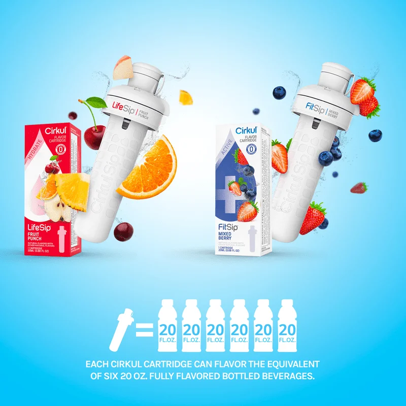 

Fantastic Oz Plastic Water Bottle Starter Kit with Blue Lid, 2 Flavor Cartridges (Fruit & Mixed Berry) for Your Refreshing Hydra