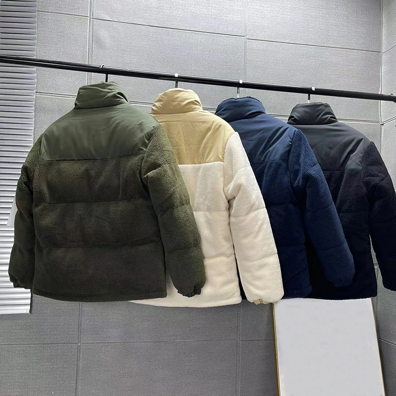 Winter Warm Double Side Stand Collar Thickened Cotton Jackets Stone Men Cashmere Fleece Coats Windproof Zipper Doudoune Homme