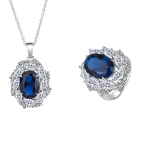 new fashion trend s925 silver inlaid 5a zircon colored treasures tanzanite sapphire pendant ring set