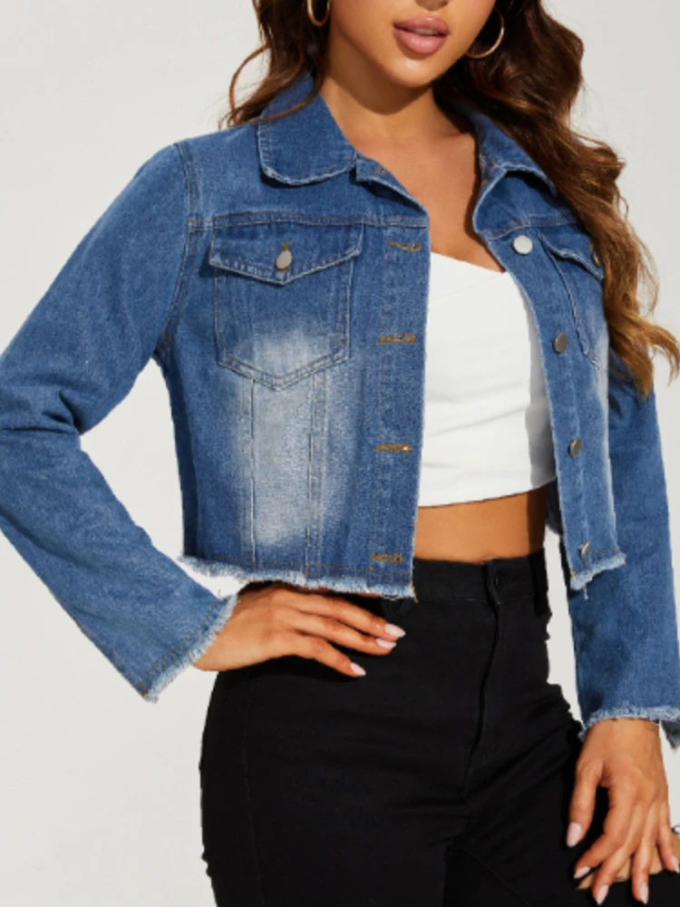 

Blue Jean Jacket Woman 2023 Autumn Korean Fashion Vintage LOOSE Streetwear Short Women Clothing Coat Black Denim Jacket Women