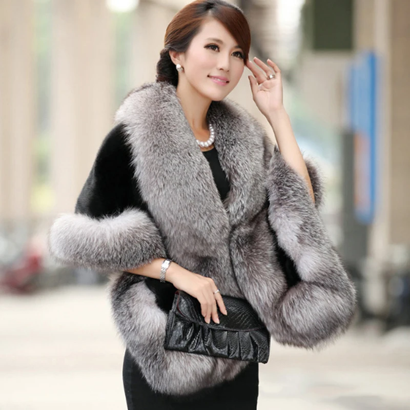

Elegant Womens Faux Mink Cashmere Winter Warm Fur Coat Shawl Cape Fashion Solid Ladies Faux Fur Pashmina Poncho