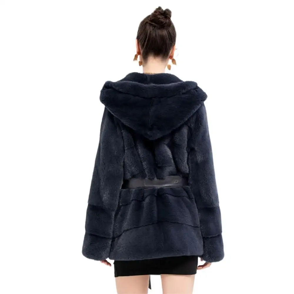 High Quality Mink Fur Coat Women Hooded Diagonal Fluffy Soft Real Mink Fur Jacket Imported Winter Giacca Donna Elegante Parka