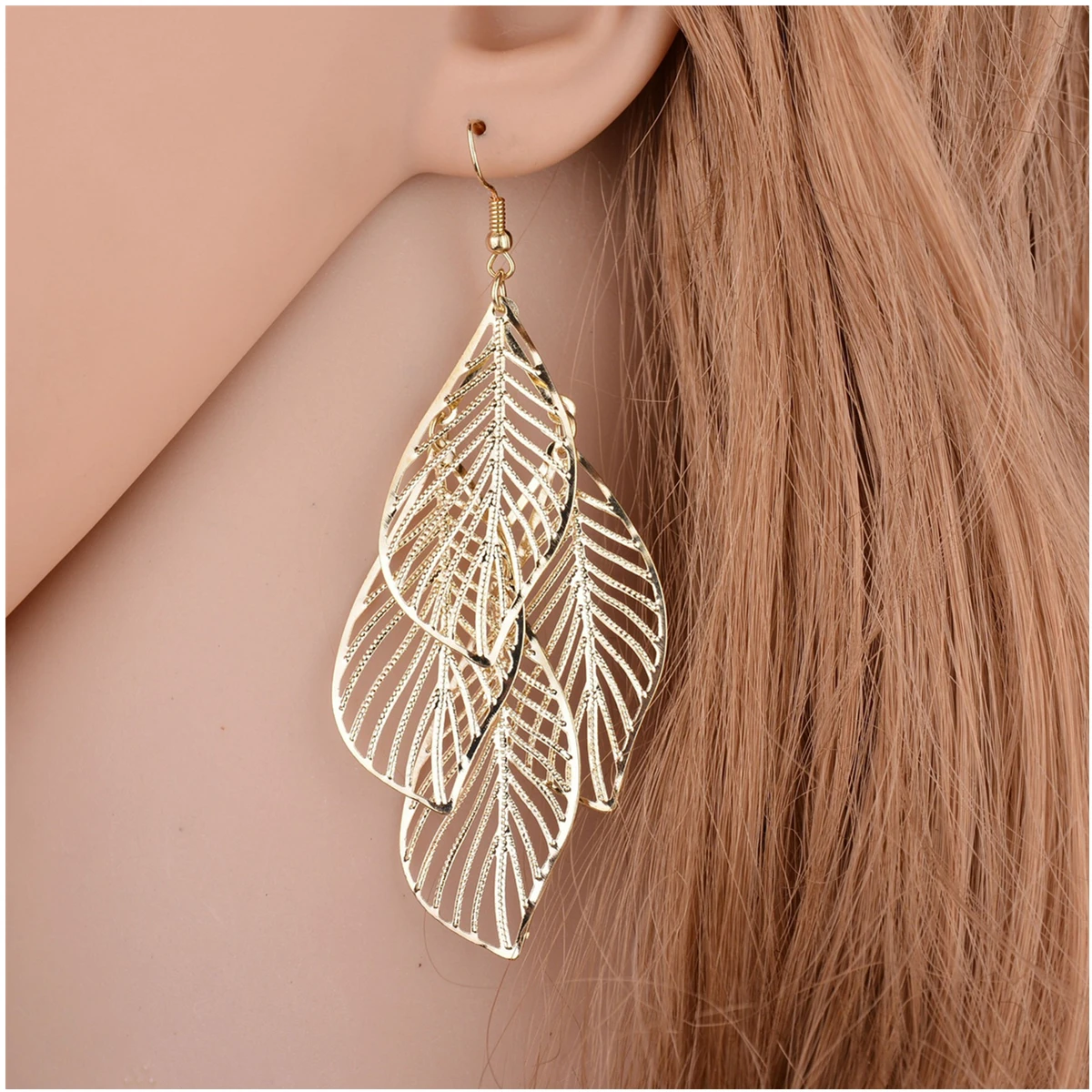 

For Women Stylish Openwork Leaf Fringed Ladies Earrings Ol Style Female Gold Silver Stud Ornaments