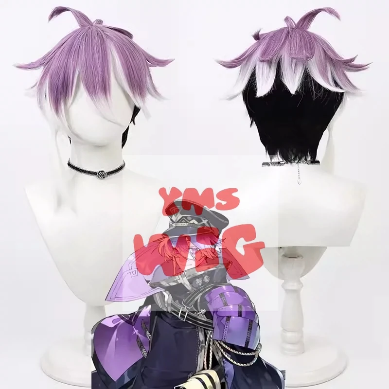 Touken Ranbu Minamoto Kiyomaro Косплей Парик Короткие Белые Фиолетовые Термостойкие