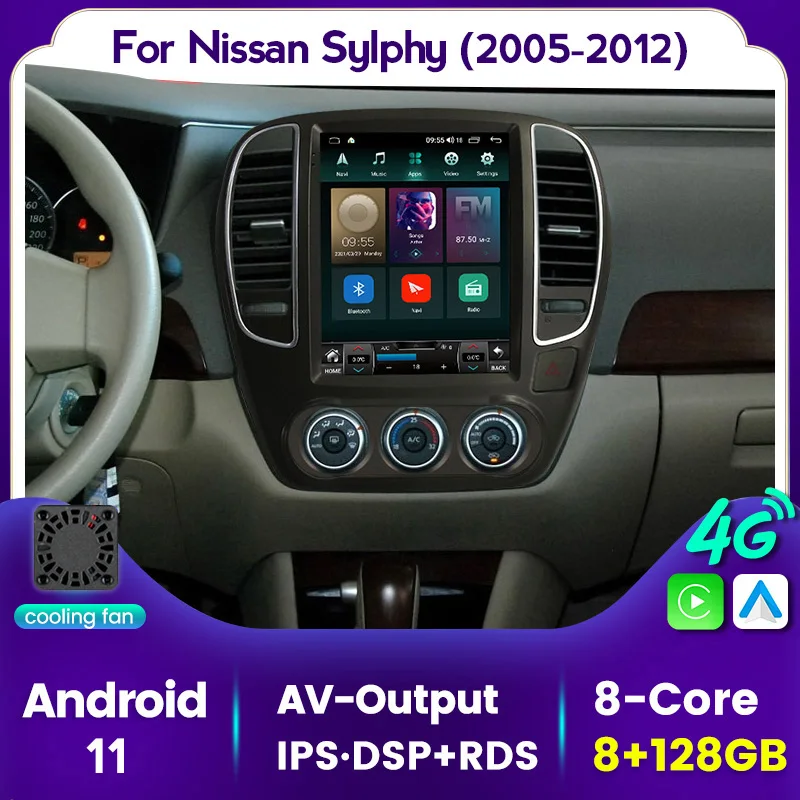 Автомагнитола на Android 11 с IPS-экраном для Nissan Bluebird Sylphy Almera G11 2005-2012 мультимедийный