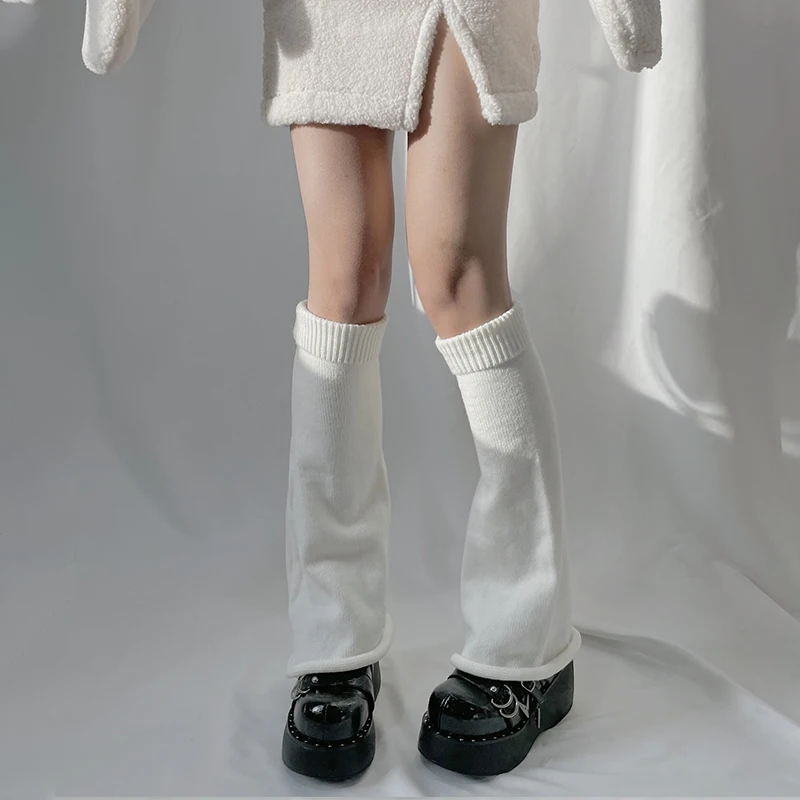 

Осенние вязаные длинные носки-ниндзя для девочек Y2k длиной до икры, однотонные милые женские расклешенные готические грелки для ног, базовые вязаные уличные Чехлы для ног