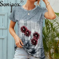 3d dandelion floral print women t shirts casual short sleeve loose tops oversized ladies vintage tee summer 2022 new