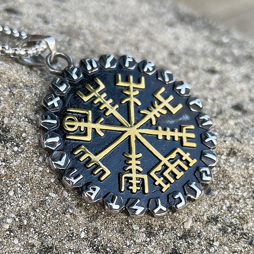 

Norse Viking Vegvisir Compass Necklace Men 316L Stainless Steel Vintage Odin Viking Rune Pendant Necklace Amulet Fashion Jewelry