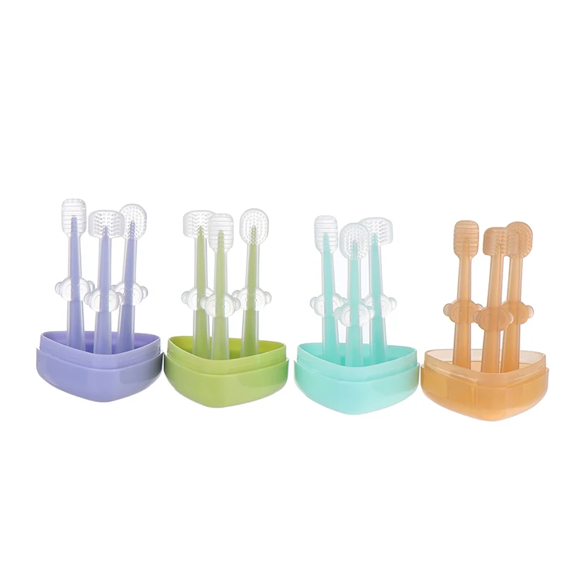 

3Pcs Baby Toothbrush Child Toothbrush Infant Tooth Brush 0-18 Months Tongue Coating Cleaning Baby Silicone Toothbrush