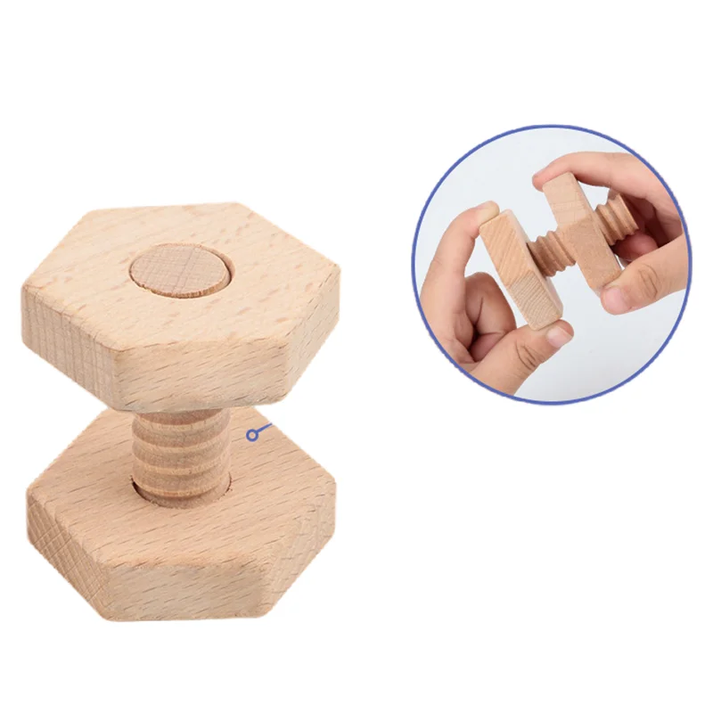 

Beech Baby Toys Screw Nut Wooden Building Block Early Education Geometry Shape Matching Toy Fine Motor Skill Blocks for Toddlers