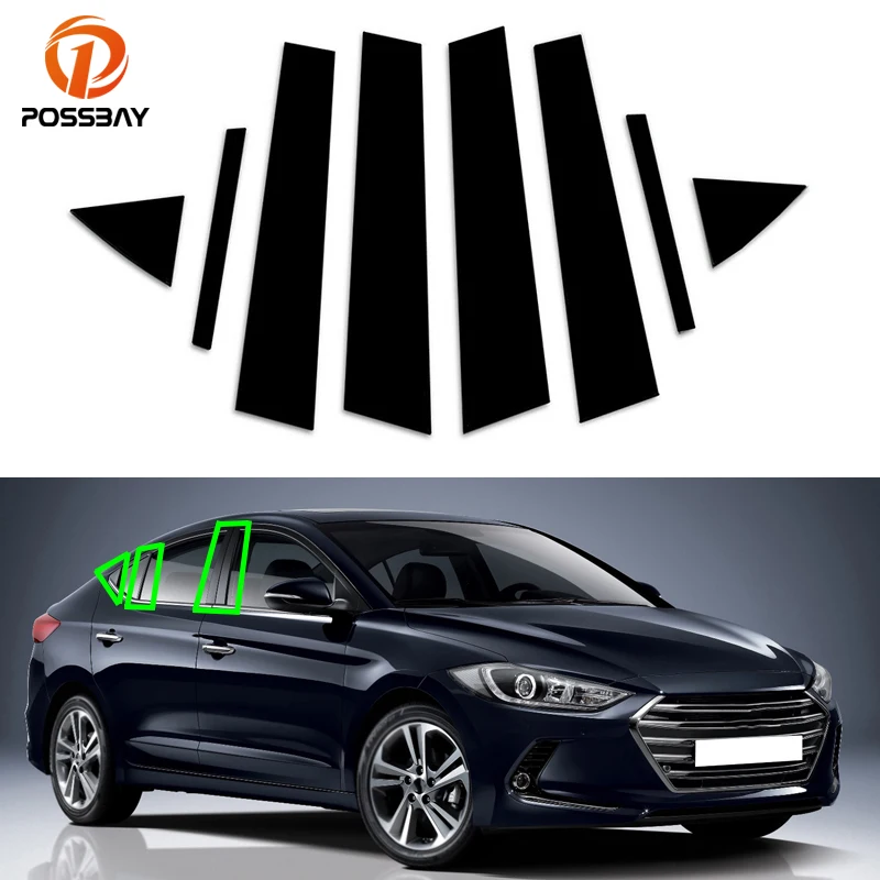 

8 Pcs Car Pillar Posts Panel BC Column Sticker Door Window Trims Cover for Hyundai Elantra Sedan 2017-2020 Exterior Accessories
