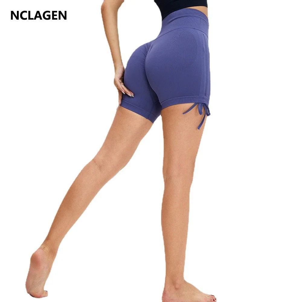 

NCLAGEN Seamless Sports Yoga Short Lycra High Waist Women's Bottoms Peach Hip Lifting Fitness GYM Workout Elastic Scrunch Shorts