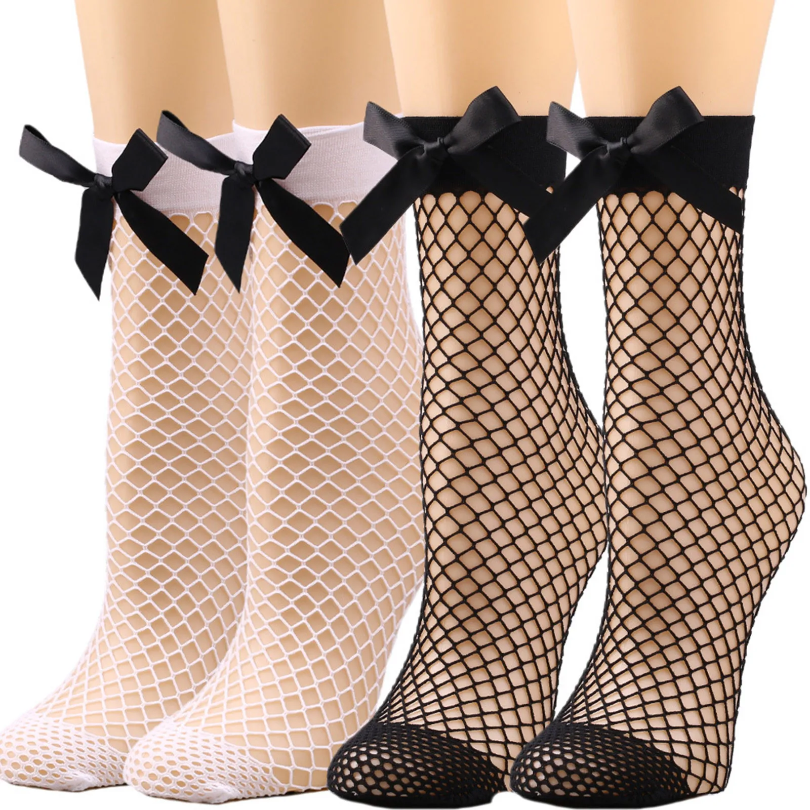 

Женские Дышащие сетчатые носки Harajuku с бантом, сексуальные сетчатые носки с вырезами, шикарная уличная одежда, женские носки с бантом для девочек