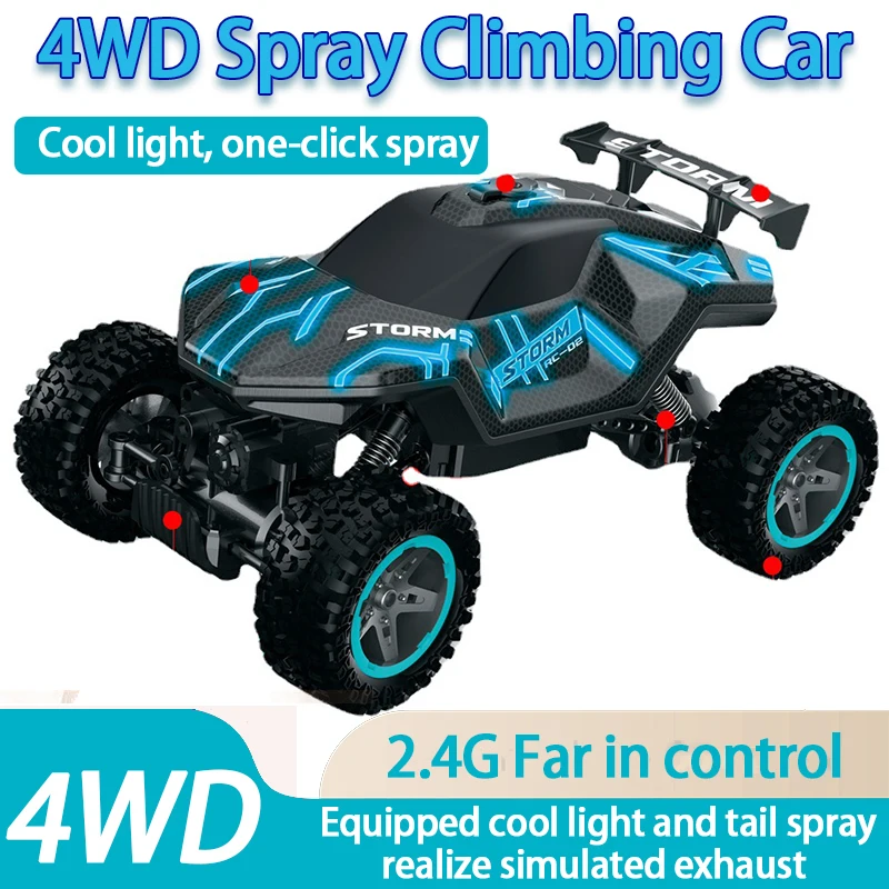 

4WD Spray Climbing Remote Control Car 2.4GHz High Speed 4WD 1:16 Multiplayer Competition RC Car With Cool Lights Spray Function