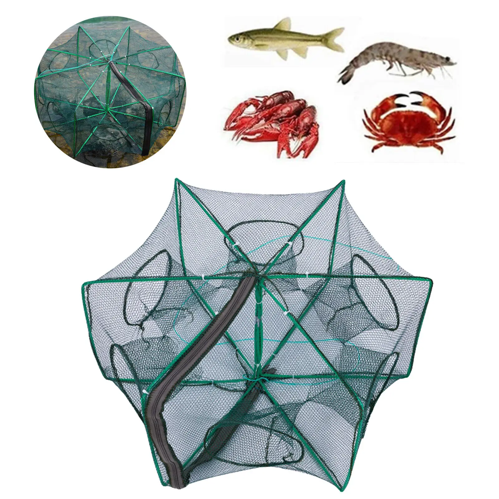 

6 Holes Folded Portable Hexagon Fishing Net Crayfish Fish Automatic Trap Shrimp Carp Catcher Cages Mesh Nets Crab Trap