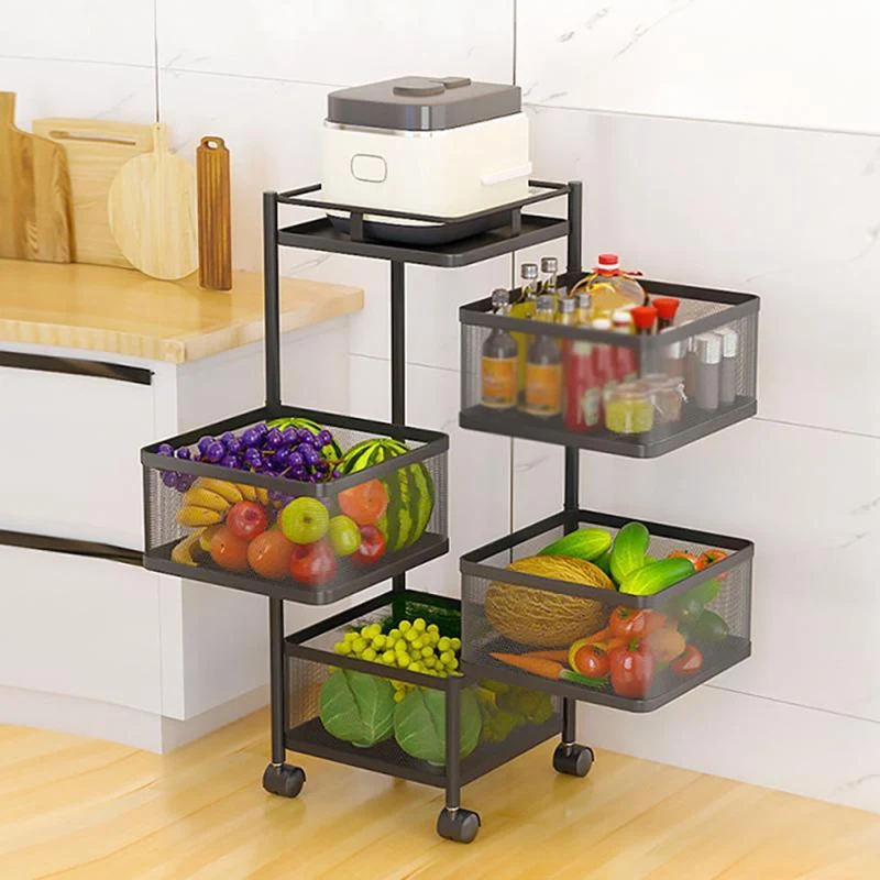 

Fruit Bowl Metal Kitchen Rack Circular Rotation Multi-layer Storage Rack Sundries Fruit Basket Shelf Trolley forKitchen Bathroom