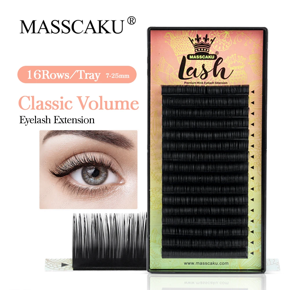 

MASSCAKU 16Rows C/D Curl Soft Natural Faux Mink Classic Eyelashes Russian Volume Individual Professionals Lashes Extension