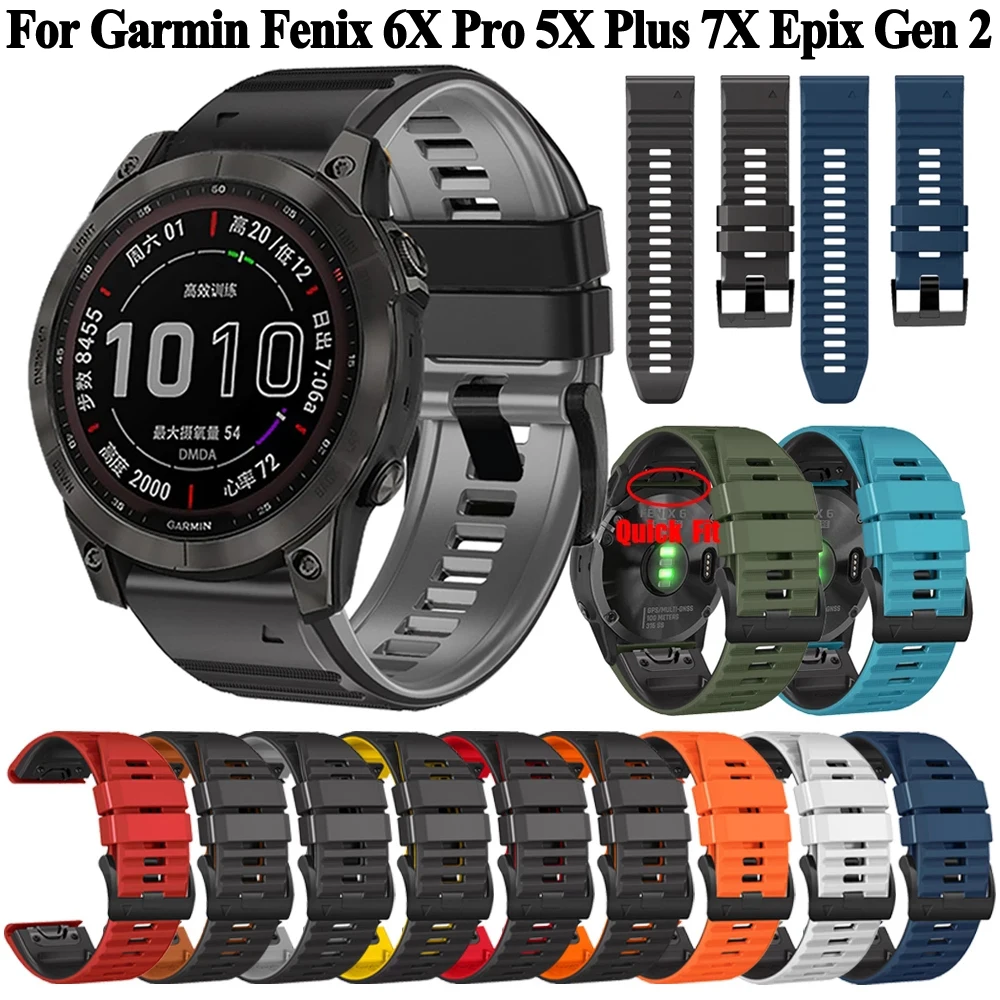 

Ремешок для часов Quickfit, силиконовый браслет для Garmin Fenix 7X 6X Pro 5X Plus GPS 3HR, спортивный браслет для GPS Fenix 7 6 5