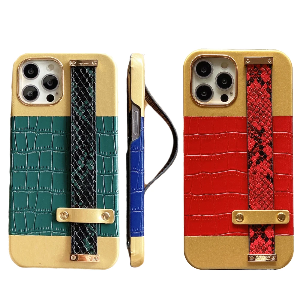 

All-wrapped Leather Gold Texture Crocodile Mobile Phone Wristband Protective Case for Iphone Xsmax 11promax 12pro 12promax 13pro