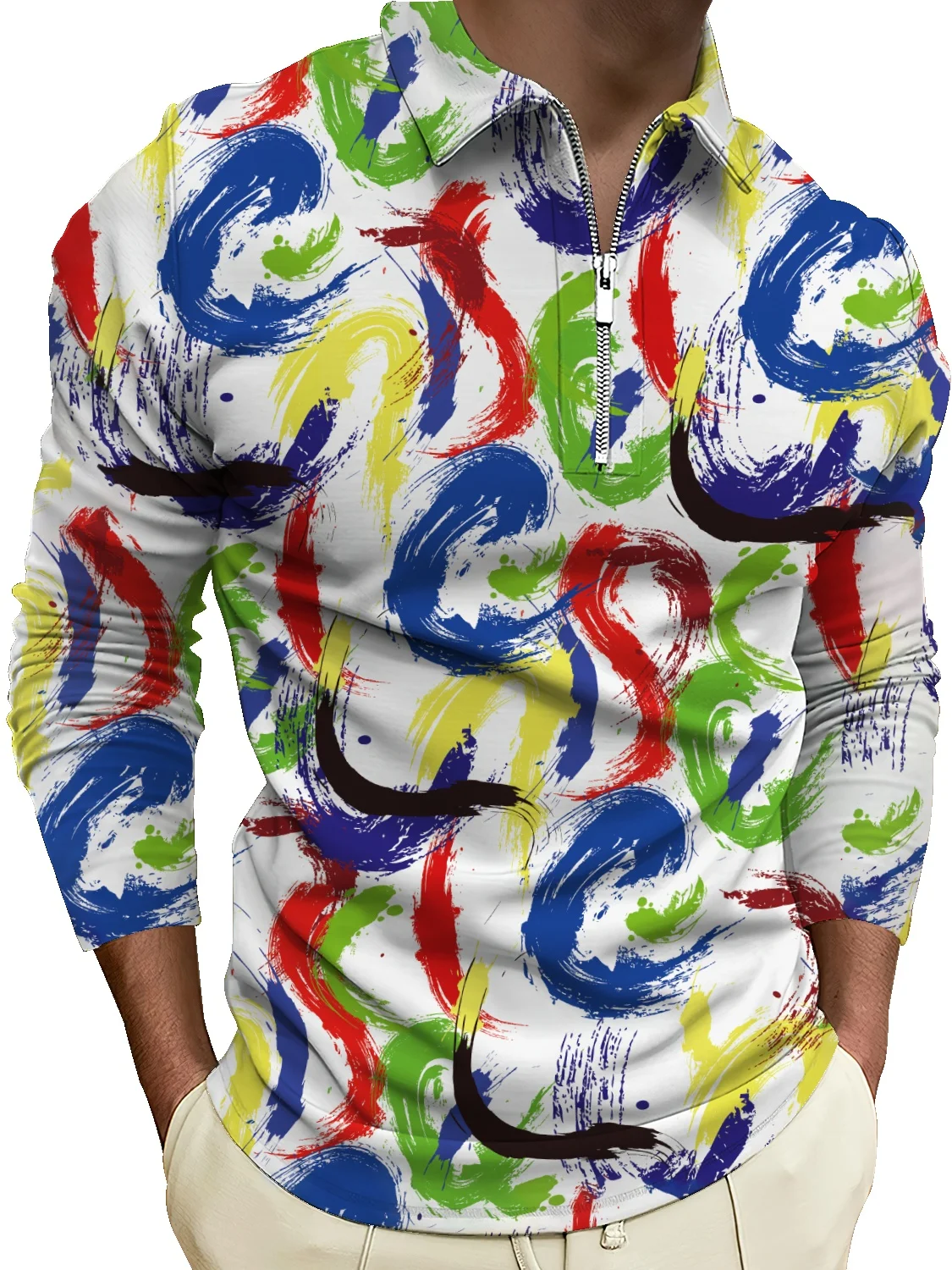 

Новинка весна-осень 2022, американская красочная рубашка-поло с принтом, классический модный свитер с отворотом и длинными рукавами