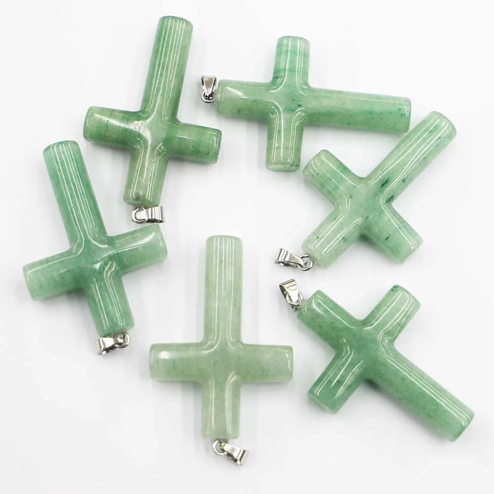 Fashion Natural Stone Cross Necklace Pendant Making Reiki Charm Jewelry Mixed Women Diy Accessories Wholesale 6Pcs Free Shipping