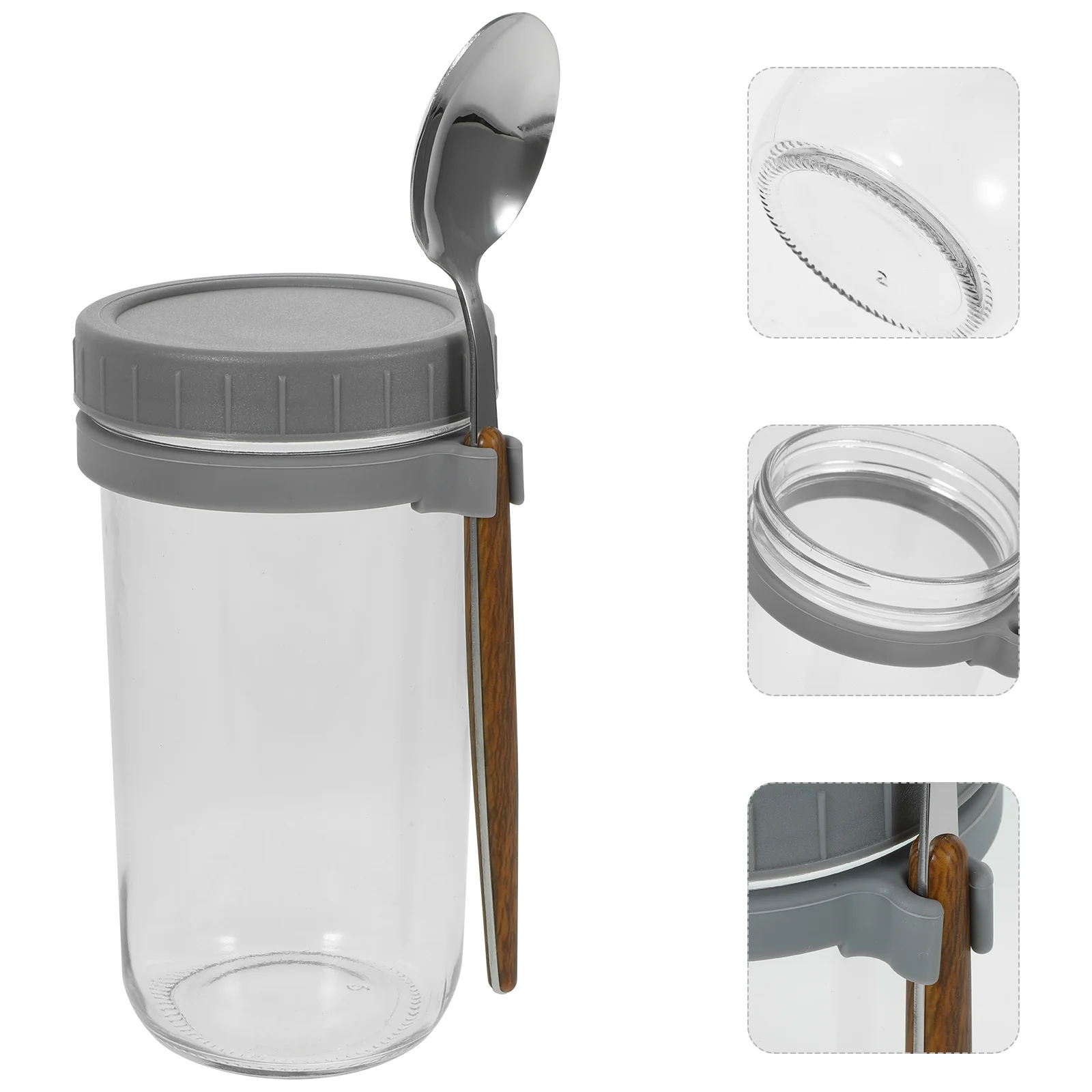 

2 Pcs Jar With Lid Mason Cup Spoon Oat Containers Lids Oatmeal Portable Yogurt Small Milk Jars Airtight Plastic